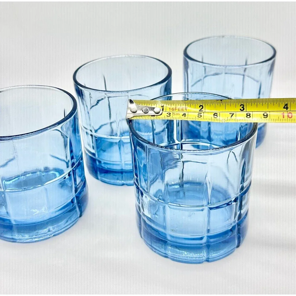 Set of 4 Anchor Hocking Blue Tartan old fashioned glasses